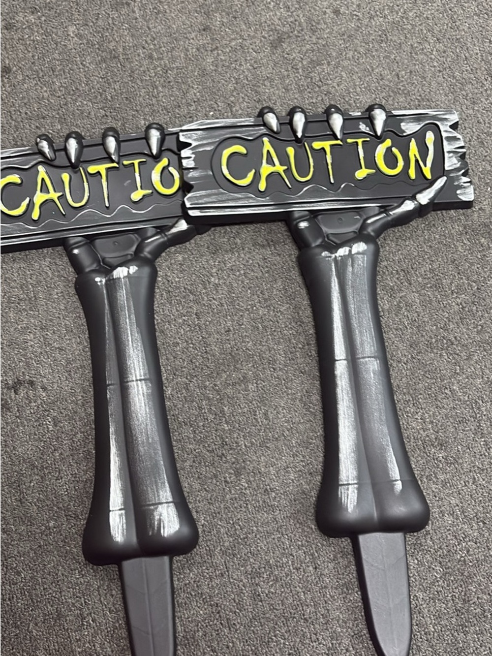 Spooky Caution Garden Stakes - Black with Yellow Lettering